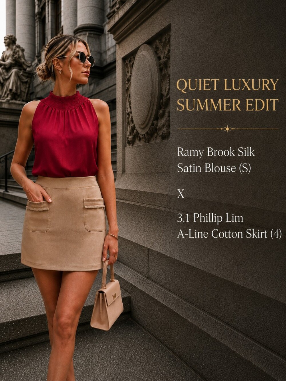 Quiet Luxury Summer Edit | Ramy Brook Silk Satin Blouse + 3.1 Phillip Lim Skirt